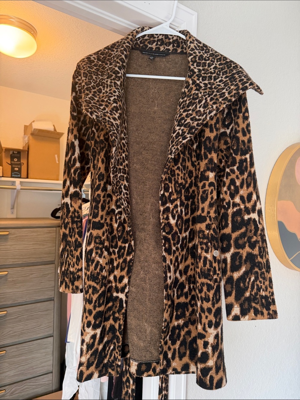 White House Black Market Leopard-Print Trench Coat in Brown & Black